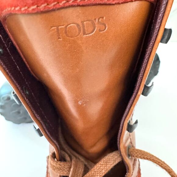 Tod's Womens Combat Boot Size 36/ 6 Leather Lace Up Neutral Biker Classic Brown - Picture 9 of 12